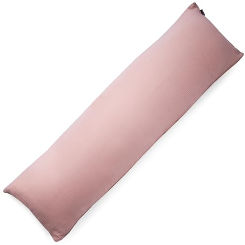 PinkZebra 40 x 145 cm Bio-Musselin Kopfkissenbezug aus 100% Organik Baumwolle, Kissenhülle Bezug mit Reißverschluss, Made in EU. Altrosa