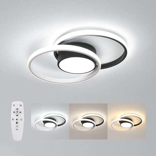 SENQIU LED Deckenleuchte, 40W 4500LM Deckenlampe LED Dimmbar mit Fernbedienung, Moderne Deckenleuchte Rund aus Aluminium Schwarz für Schlafzimmer, Wohnzimmer, Küche, 3000K-6500K