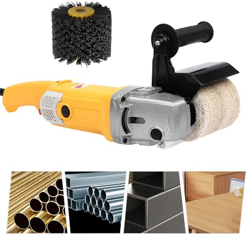 Satiniermaschine Bürstenschleifgerät Schleifmaschine 1400W 3500r/min 8-Geschwindigkeit mit Stahldrahtrad und Segeltuchrad für Metall und Holz