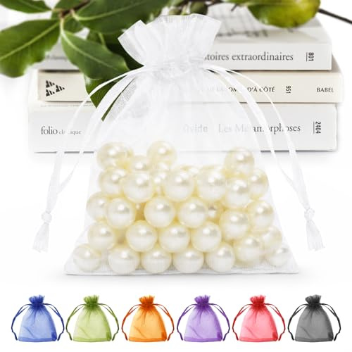 ANZNKU Weiße Organza-Beutel, 7,6 x 10,2 cm, Netz-Geschenkbeutel, kleine Netzbeutel, Kordelzug, Süßigkeitenbeutel für Party, Hochzeit, Weihnachten, 100 Stück
