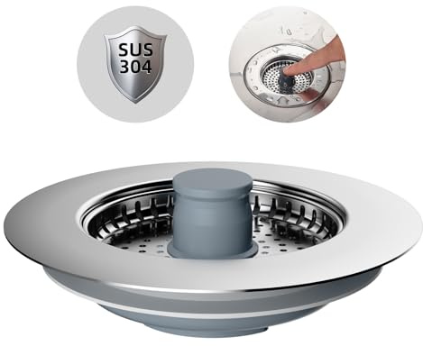 Hibbent Sink Plug,Kitchen Sink Strainer and Stopper Combo, Stainless-wrap Shell and Stainless Strainer,Anti-Clogging,kitchen Sink Strainer Plug,and Prevent Odors-Sinks Depth > 25mm