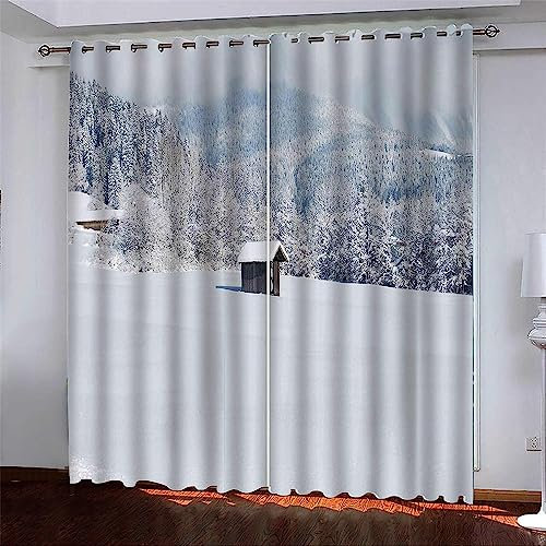 Blickdicht Blackout Vorhang Mit Ösen Schalldämmend Gardinen Polyester 3D Schöne Snow Mountain Lodge 220 B X 215 H Cm Für Wohnzimmer Schlafzimmer Kinder Oder Babyzimmer - Bedruckte Verdunkelun-7V5G0I2P
