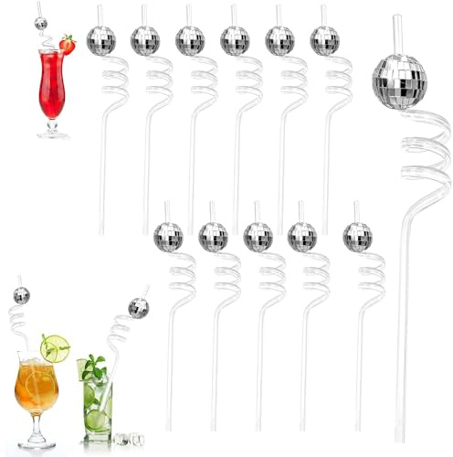 Cannucce con Sfera da Discoteca, mini Cannucce con Sfera a Specchio, Riutilizzabili, per Feste di Compleanno, Confezione da 12