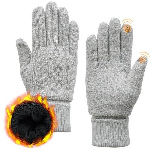 ACUSHLA-Handschuhe aus Merinowolle für Männer und Frauen – Fleecegefütterte, schwere, warme Touchscreen-Handschuhe für kaltes Wetter im Winter, weiche, thermische Strickhandschuhe