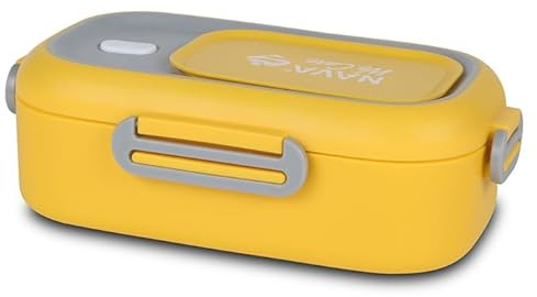 Nava Lunch Box We Care - 800ml, Stainless Steel with Secure 4-Clip Lid & Plastic Spork, BPA-Free, Spill and Leakproof, Dishwasher Safe, Ideal for Adults & Kids, Ergonomic Design, Travel, Yellow
