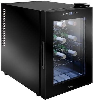 Tristar Vinoteca Termoeléctrica Grande Saignée, Para hasta 12 botellas, Silenciosa y estable, Puerta de vidrio, 4 niveles, Pantalla táctil LED, Iluminación interior, WR-7511
