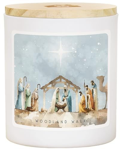 Simply Said, INC Christmas Candle, Watercolor Nativity Scene, Woodland Walk Scented 2 Wick 11 oz Premium Soy Candle, Hand Poured in USA, CDL1405
