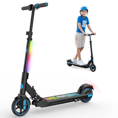 EVERCROSS EV06C Elektrisk Skoter, 6,5'' hopfällbar Elektrisk Skoter för barn 6-12 år, Maxhastighet 15 km/h och 8 km/h, LED-skärm, färgglada LED-lampor, lätt Sparkskoter för Barn