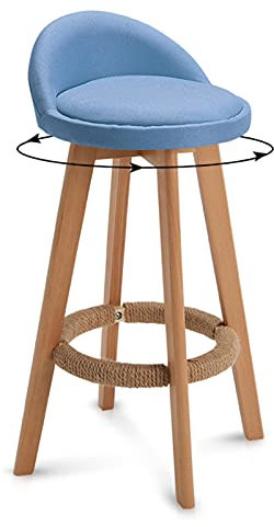 Moderner Barhocker mit gepolstertem Stoffsitz und Fußstütze, Esszimmerstuhl aus Holz für Küche, Theke, Café, Pub, Blau (73 cm)