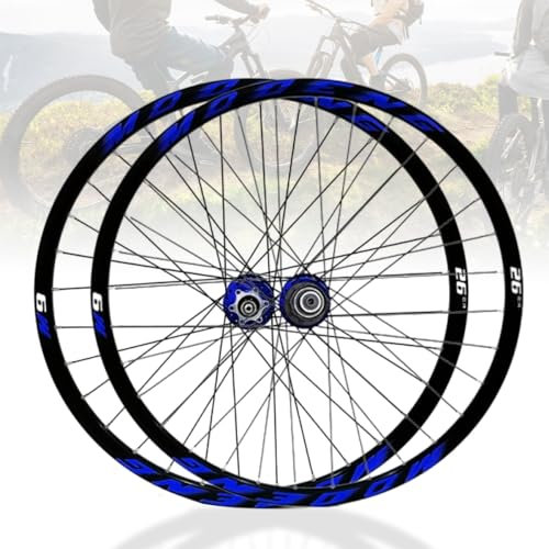 HZXQCVB Mountain Bike Wheelset 26 27.5 29 Inch Front Rear Wheels Alu Alloy Double Wall Rims With Rivets Quick Release Disc Brake 32H Hubs For 8/9/10/11 Speed Cassette(Blue,27.5in)