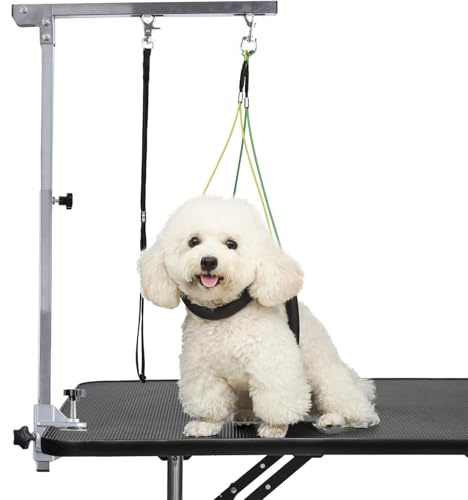 Faltbarer Haustier Fellpflege Arm mit Klemme,Faltbarer Tierpflegearm | Verstellbar Hundepflege Bauchgurt,90 cm Höhenverstellbar für Große und Kleine Hunde,Professionelle Tierpflege