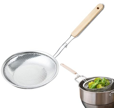 Yianyal Cuchara espumadora de grasa caliente de acero inoxidable, cuchara de grasa para espumar con colador de alimentos de malla - Espumador para ollas calientes con malla de drenaje