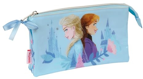 SAFTA Frozen Ice Magic - Portatodo Triple, Estuche Infantil, Estuche Niño, Ideal para Niños en Edad Escolar, Cómodo y Versátil, Calidad y Resistencia, 22x3x12 cm