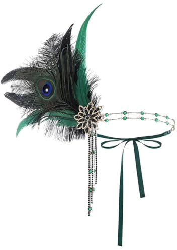 IYOU Pfauen Feder Flapper Stirnbänder für Damen Grün Kristall Gatsby kopfschmuck 1920er Jahre Vintage Partei Hochzeit Haarschmuck