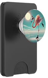 Funny Flamingo with Headphones at Stand at Sunset PopSockets PopWallet for MagSafe