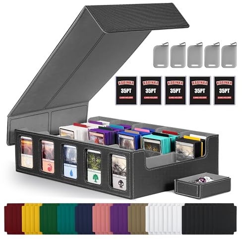 Kabinka Trading Card Storage Box with Commander Display, 5-Row Deck Case with Removable Lid; 3900+ Card Organizer for MTG TCG PTCG Sports Card, Top Loaders Storage Box (Black)