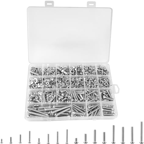 1080 Stück Schrauben Muttern Sortiment Set, M3 M4 M5 M6 Schrauben mit Sechskantmuttern und Unterlegscheiben, Edelstahlschrauben Maschinenschrauben Linsenkopfschrauben, Kreuzschlitzschrauben Kit