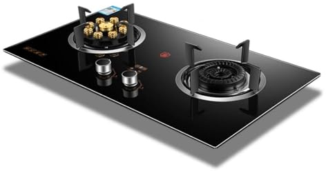 THEGA Stufa A Gas Ventilata, Fornello A Gas da Interno con 2 Fuochi, Pannello in Vetro Temperato, Fiamma Alta Temporizzata A 9 cavità da 5,0 KW/5,2 KW, Adatto per Gas Naturale/GPL(NG)