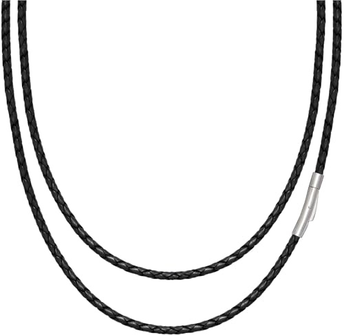 Simaru läderhalsband av äkta läder 3 mm | Tillverkad i Tyskland | snygg, hållbar och med robust fjäderkrokstängning | för kvinnor och män, 51cm - 3mm, Rostfritt stål Äkta läder Rostfritt stål, 0
