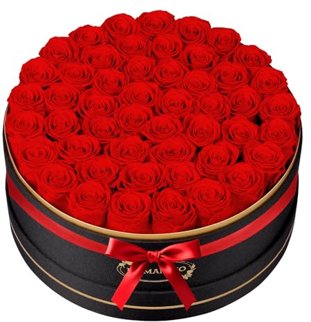 50 ewige echte rote Rosen in runder Box, konservierte Rosen Blumen, Jubiläums- & Geburtstagsgeschenk, Valentinstag Geschenke für ihn und sie, Geschenke für Frauen, Freundin, Ehefrau, Mama, Oma