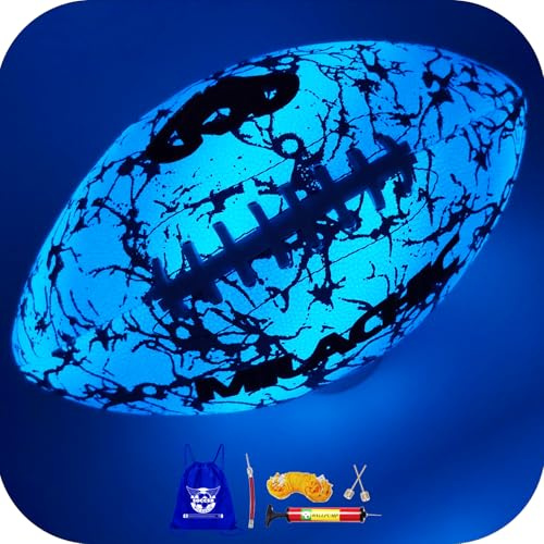 MILACHIC Glow in The Dark Football Holographic Blue Glowing Football Ball Size 9