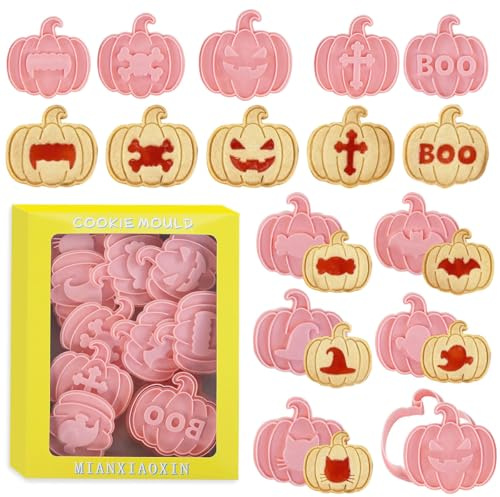 Molde Galletas Halloween, Juego de 10 cortadores de galletas de Halloween, Cortadores de Galletas de Calabaza 3D, Cortadores de Galletas de Plástico para Decoración de Fiesta de halloween
