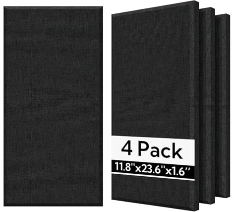 Olanglab Fiberglass Acoustic Wall Panels 4 Pack, 11.8'' x 23.6'' Sound Panels, Fabric Wrapped Sound Proof Panels for Walls (Black)