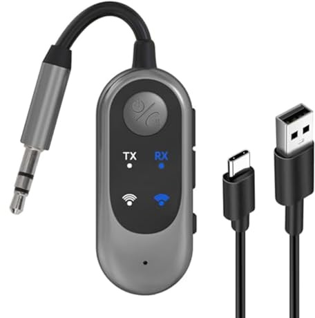 Hoite Transmisor y receptor Bluetooth 5.3 2 en 1: amplificador HiFi compatible con entrada auxiliar de 3,5 mm, conexión dual para AirPods, coche, TV y más.