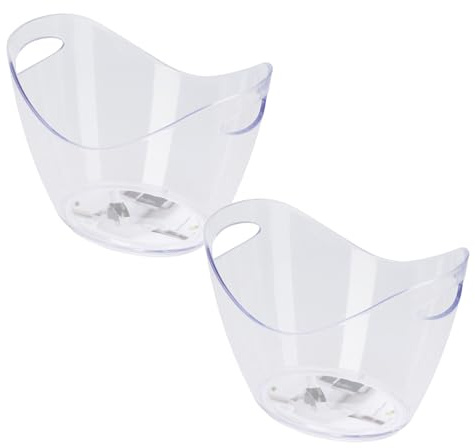 Pack of 2 Clear Plastic Champagne Buckets with Handles | Oval Drinks Ice Bucket Party Coolers for Wine, Beer & Cans | Ideal for Celebrations, BBQs & Gatherings