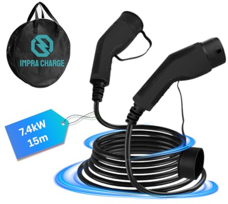 Type 2 to Type 2 EV Charging Cable, 32amp, 7.4kW, Single Phase, Black (15m)