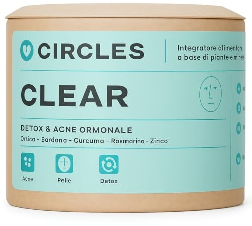 Integratore di Zinco Bisglicinato 24 Mg + Bardana, Ortica, Rosmarino e Curcuma | Pelle, Capelli, Unghie, Sistema Immunitario | Vegan | 60 Compresse Circles CLEAR