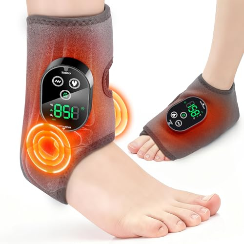 Fußmassagegerät mit Wärme, Kabelloses beheiztes Knöchelmassagegerät, Knöchelheizkissen mit 6 Wärmestufen und 3 Vibrationsmodi, beheizte Bandage Wrap für Frauen Männer