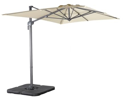 sweeek - Parasol déporté rectangulaire 2x3m + dalles à lester - Antibes - Ecru - Parasol excentré inclinable. rabattable et rotatif à 360°.