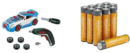 Theo Klein Bosch Car Tuning-Set, Akkuschrauber/Auto, 3+ Jahre, & AAA Alkaline-Batterien Amazon Basics 12 Stück, 10 Jahre