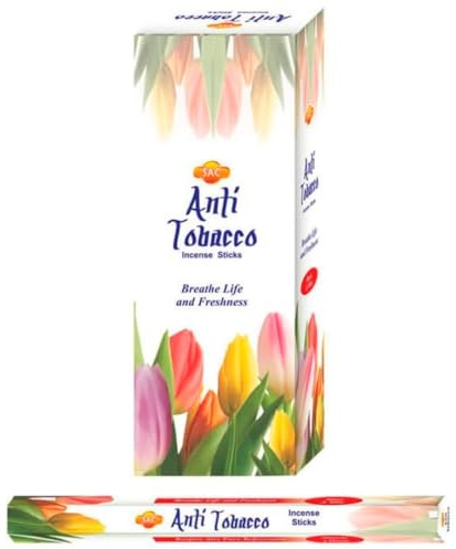 AROMASENSES | Anti-Tabak Räucherstäbchen SAC | Set mit 6 Hexagonalen Tuben (je 20 Sticks) | Duftstäbchen mit Frischer Minz- und Moschusnote | Indische Räucherstäbchen für Meditation, Yoga und Räuchern