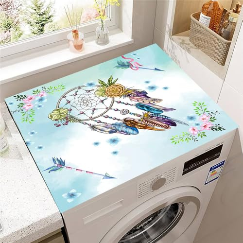 Hearda Housse Machine a Laver Plumes Colorées, Dessus Tapis Lave Linge Antidérapant, Housse de Protection pour Machine à Laver Top, Tapis de Protection pour Dessus Sèche-Linge (Floral,30x40cm)