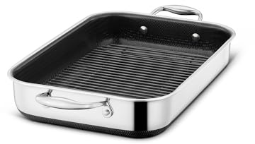 HexClad Hybrid 18 x 25 cm Rectangular Nonstick Roasting Pan with Rack, Dishwasher-Friendly, Oven-Safe Up to 480°C, Compatible with All Cooktops | Stay-Cool Handles, Dishwasher and Oven Safe up to 900°F, Compatible with All Cooktops, Induction Ready