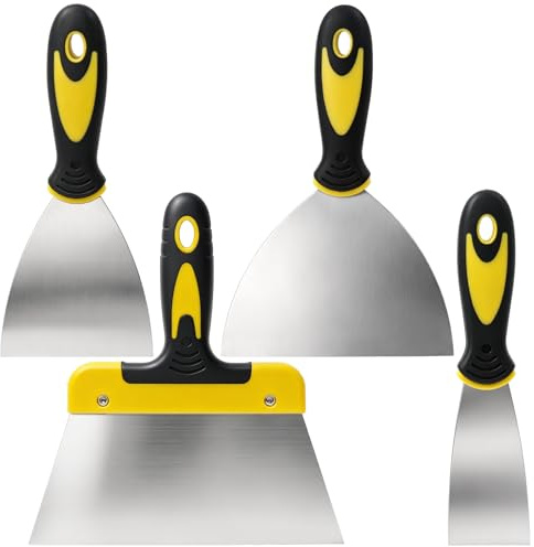 4 Pack Paint Scraper Set, Stainless Steel Wall Repair Scrapers, 2, 4, 6, 8 Inch, for Drywall Repair, Filler Spreading, Wallpaper Removal
