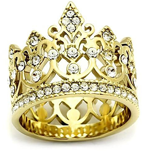 Nationalonlinediscounts Stainless Steel Tiara Royal Crown Gold GP Wide Band Ring Sizes 5,6,7,8,9 & 10 (6)