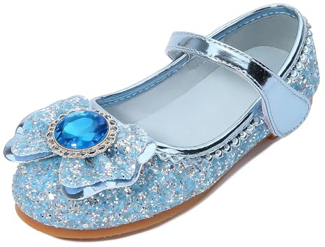 YOSICIL Zapatos de la Princesa Elsa niñas con Lentejuela Zapato de Disfraz Elsa Frozenn de Princesa Disfraz Sandalias Tacón Zapatos de Fiesta Halloween Cumpleaños,Azul，30