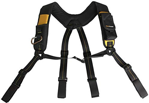 Werkzeuggürtel-Hosenträger mit gepolstertem Schaumstoff, verstellbare Schultergurte, große Handyhalterung, Schlüsselanhänger, schwarz, one size fit most