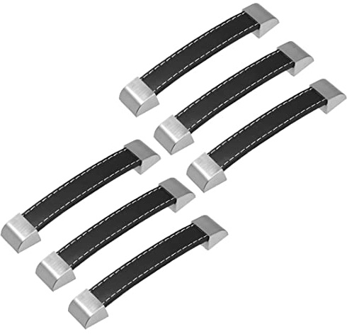 Creatwls 6 Stück Türgriffe aus PU-Leder für Schrank Schubladengriffe, Schwarz Möbelgriffe aus Leder im Modernen Stil Türgriff Küche Möbelgriffe Kleiderschrank Zieht Griffe, Lochabstand 128 mm
