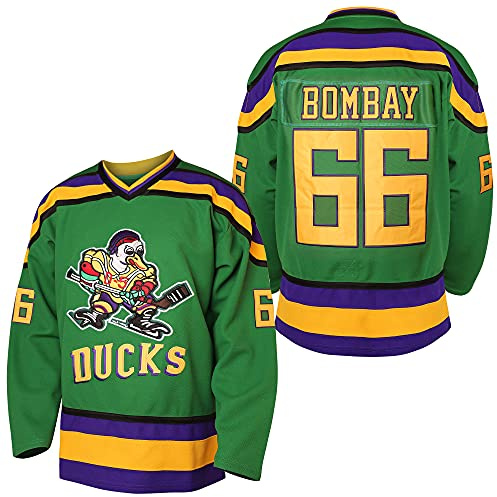 Mighty Ducks Jersey Blanco y Verde de Hockey, n.º 96 Charlie Conway, n.º 99 Adam Banks, n.º 33 Greg Goldberg, n.º 66 Gordon Bombay, Small