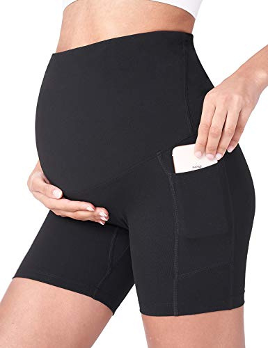 POSHDIVAH Pantalones Cortos de Yoga de Maternidad para Mujer sobre el Vientre, Pantalones Cortos de Verano con Bolsillos de 5 Pulgadas/8 Pulgadas, Negro 5, M
