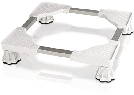 Xavax Support de machine à laver (socle réglable, largeur et longueur réglables, cadre de base réglable en hauteur 13-18 cm, pour machine à laver, sèche-linge, réfrigérateur jusqu'à 150 kg) blanc