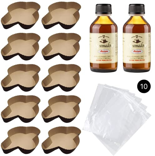 Pasticceria Fraccaro 1932 Kit Stampo per Colomba (10pz, 500gr) | + Aroma per Colombe Fraccaro (2pz, 100 ml) + Sacchetto (10 pz), Stampi di Carta di Pura Cellulosa ideale per l’uso in Forno