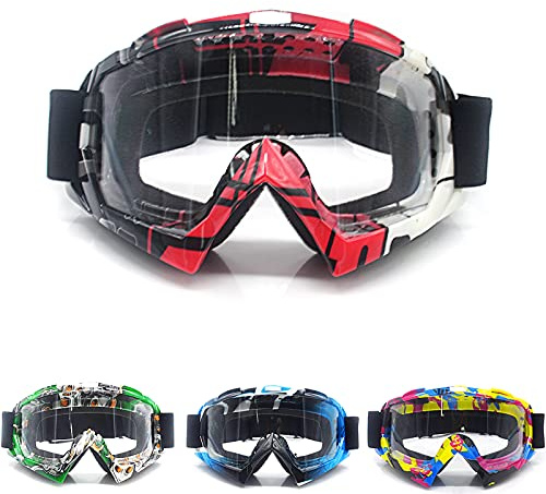 APEBAZY Lunettes de moto tout-terrain anti-UV, coupe-vent, sécurité, confort, polyvalentes, Rouge
