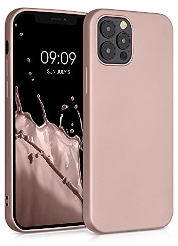 kwmobile Case Compatible with Apple iPhone 12 / iPhone 12 Pro Case - Soft Slim Metallic TPU Silicone Cover - Metallic Rose Gold