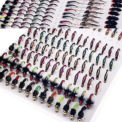 Generic OutdoorFishing Fliegenfischen-Fliegen-Set, 126 Stück/Box, Trockenfliegen, Nymphen, Luftschlangen, Popper, Forelle, Barsch, Lachs