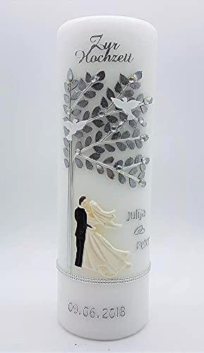 Hochzeitskerze H-85 in vers. Farben inkl. Namen und Datum
